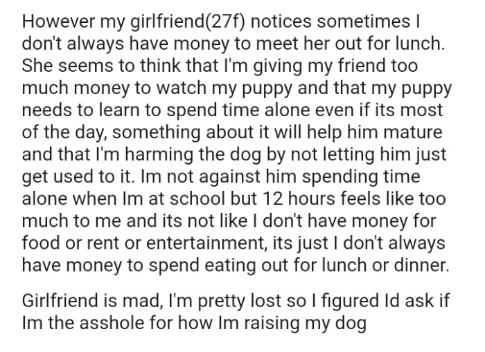 The OP seems to think that he's giving his friend too much money to watch his puppy