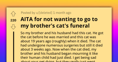 Sibling Baffled by Their Brother's Grief Over Losing His Cat of 19 Years, Lies About Why They Can't Make the 8-Hour Drive for Its Funeral