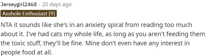 Excessive reading has led to anxiety about cats and food.