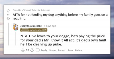 Redditor Asks If They Were Right For Not Feeding Their Carsick-Prone Dog During A Long Trip Despite Their Family’s Instructions