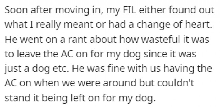 It didn't take long for the FIL to go on a rant about the AC