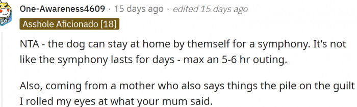 Mom is trying to guilt trip OP