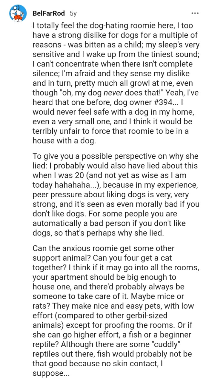 Another Redditor asking if the roommate can get another support animal