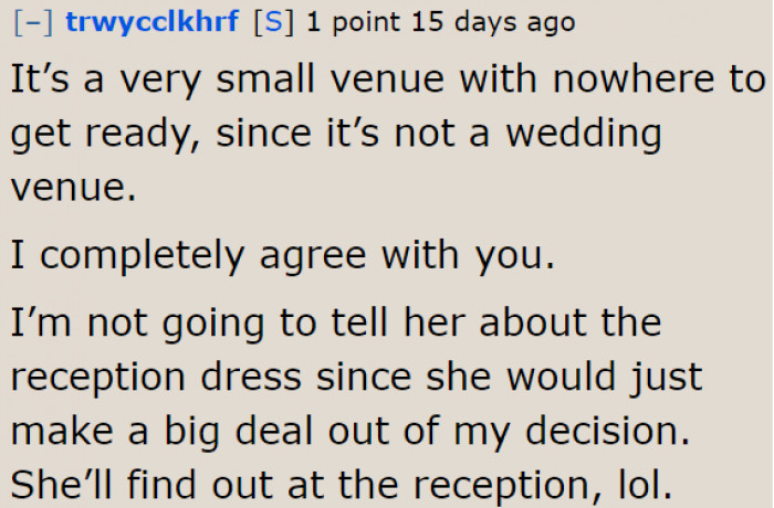 However, it can't be done since the venue isn't officially for weddings.
