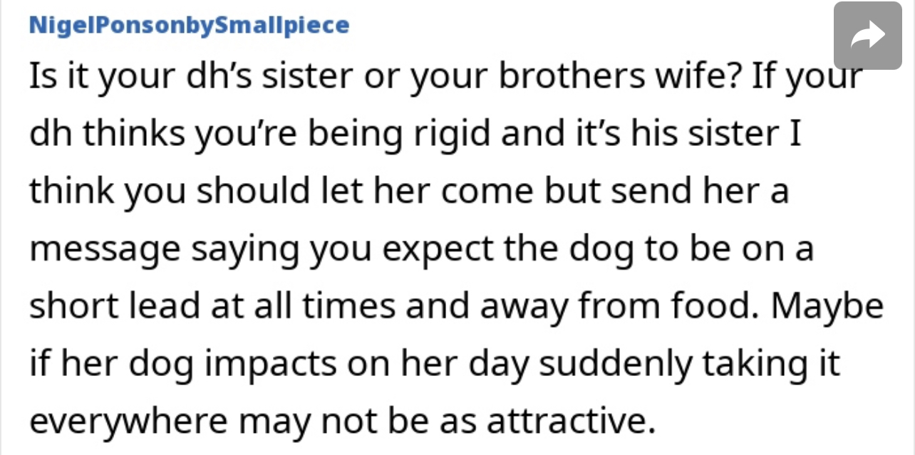 “But send her a message saying you expect the dog to be on a short lead at all times.”