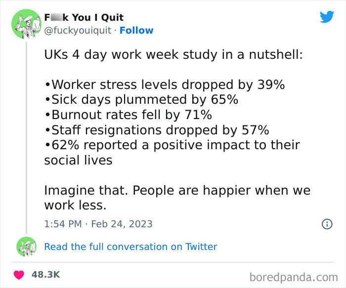 34. People are happier when we work less