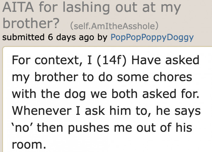 The original poster (OP) has a mean younger brother.