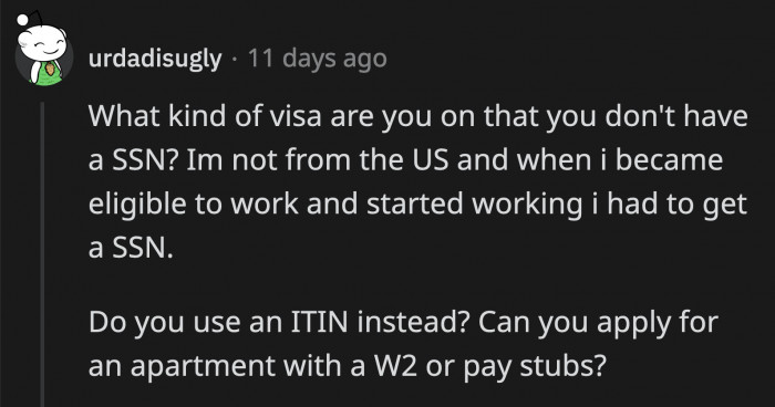The Redditors were curious about OP's unusual visa situation.