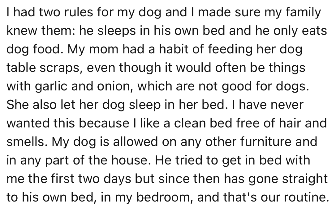 OP set rules for her dog and ensured her parents were aware of them. However, these rules are completely opposite of how OP’s parents care for dogs.