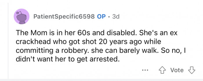OP tried her best not to implicate the mom in more trouble.