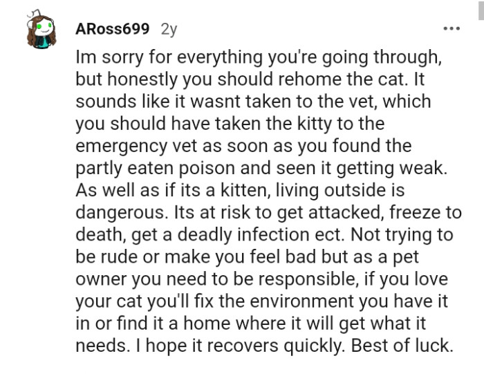 If the OP loves the cat, then she'll fix the environment in which she has the cat