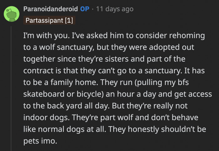 OP replied that she knows they are failing these dogs.