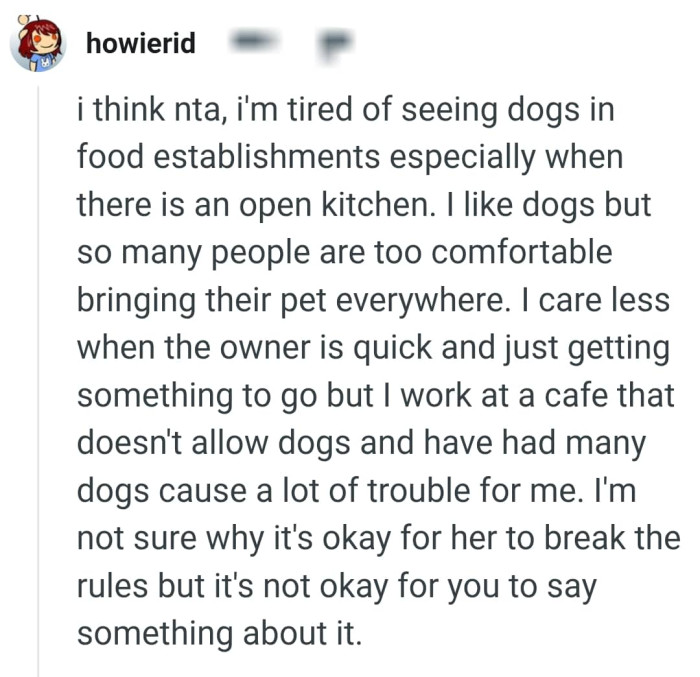 Why is it okay for her to break the rules but not okay for the OP to say something?