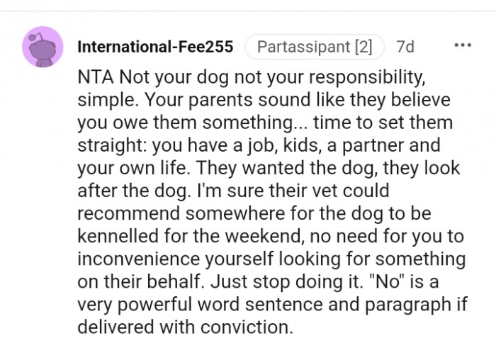 4. They want the dog, so they should look after it