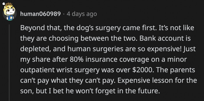 The scenario would be totally different if the surgeries were needed at the same time, but that isn't the case