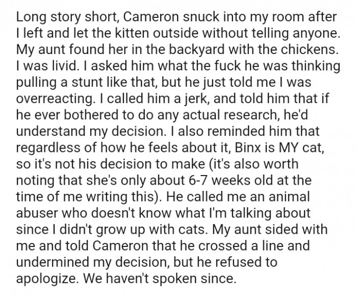 Binx is MY cat, so it's not his decision to make