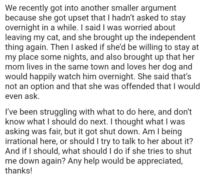 OP's GF said that’s not an option and that she was offended he would even ask