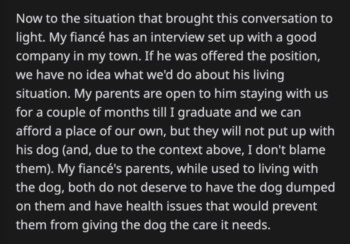 His parents can't take the dog because of their health