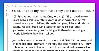 Woman Wants To Help Her Roommate With Their Issues, But She Can’t Accept ESA Dog Because She Knows She Would Clean After It