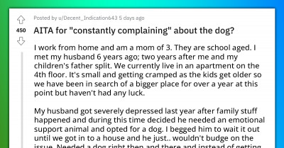 Woman Asks Her Husband To Rehome His Emotional Support Dog Because She Is Stuck With It At Home All Day Long