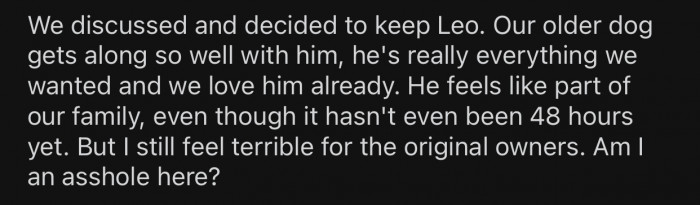 OP decided to keep the dog and not return it.