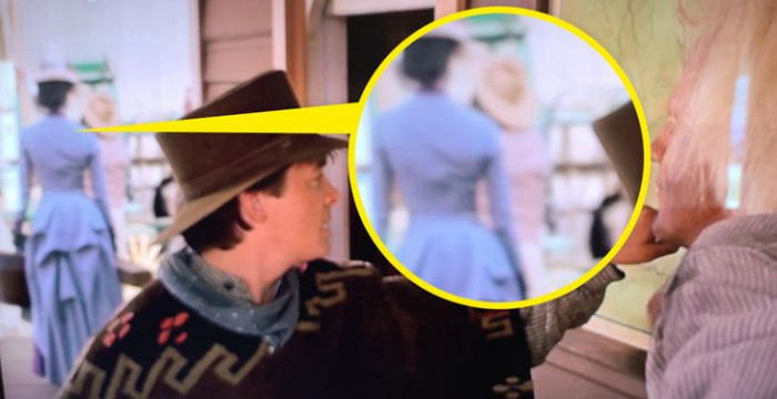 1. In Back to the Future Part III, you can see Clara Clayton, the teacher, in the background, unaware that her life will soon be saved by the famous duo.