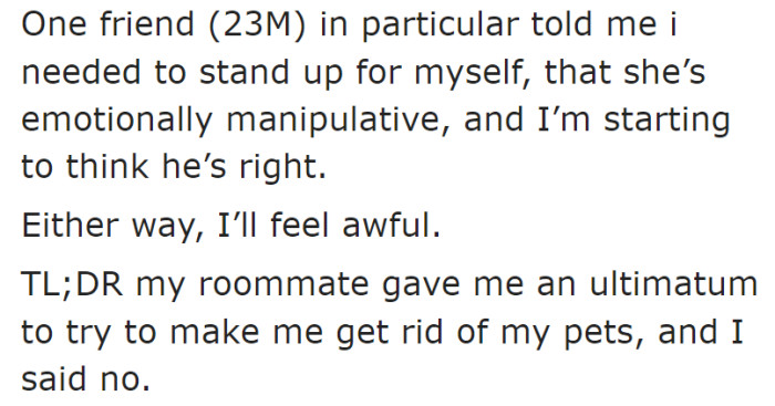 She ends the post by stating that a friend warned her about the roommate, and she's starting to think that they were right.