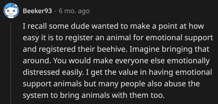People who abuse the system eventually make it more difficult for people who need emotional support animals to acquire one