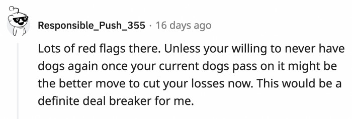 This is what the future looks like for OP should the relationship continue