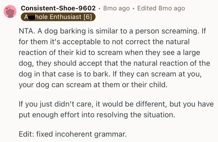 “If you just didn't care, it would be different, but you have put enough effort into resolving the situation.”