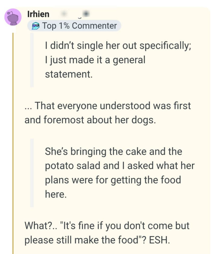 Everyone understood that it was about the friend's dogs