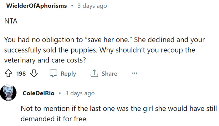 OP had no obligation to save one for the sister