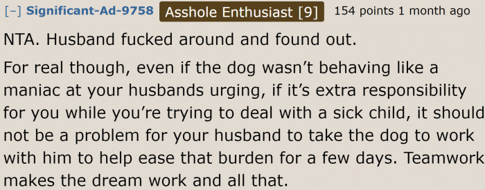 The husband isn't playing his part.