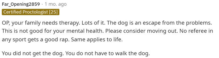 The first comment tells OP that their family has quite a few problems and that they really have some deep-rooted issues they should address.