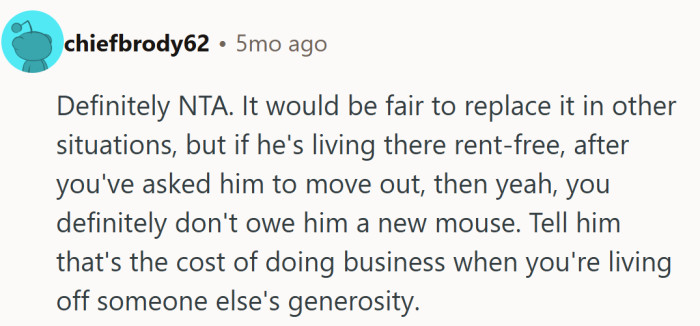 Rent-free living comes with a price—and apparently, that’s one slightly smelly mouse cord.