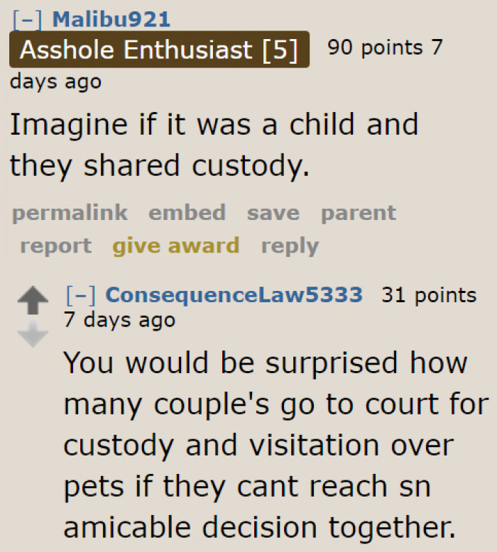 If it were a child, would she still consider the situation cheating?