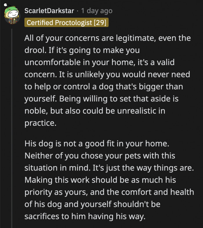 Both of them are right, but they have to find a compromise if they want their relationship to continue