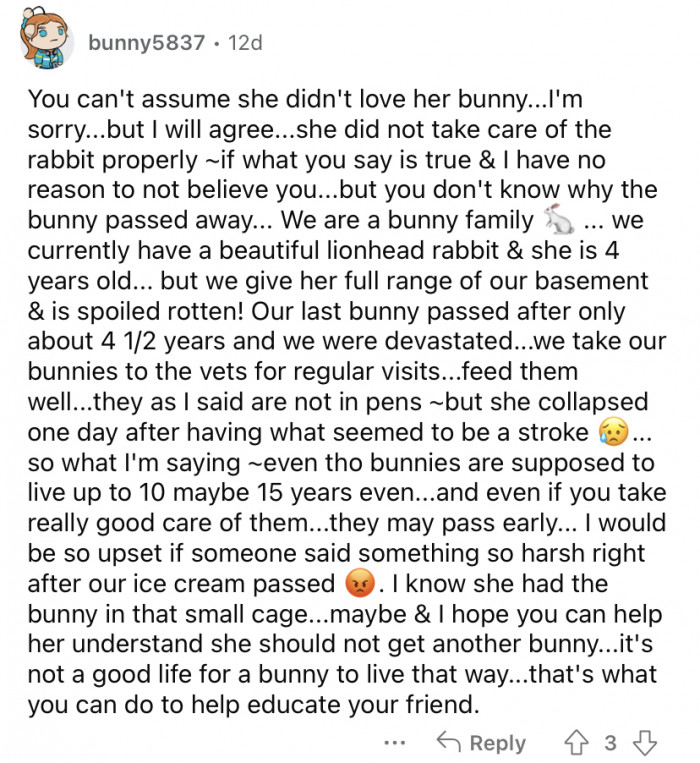"You don't know why the bunny passed away."