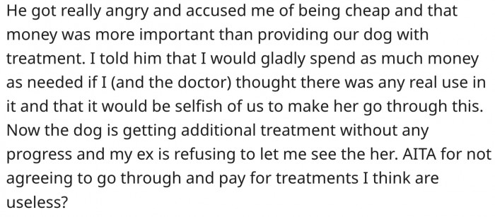 Is she wrong for not wanting to prolong her dog's life? Reddit responds.