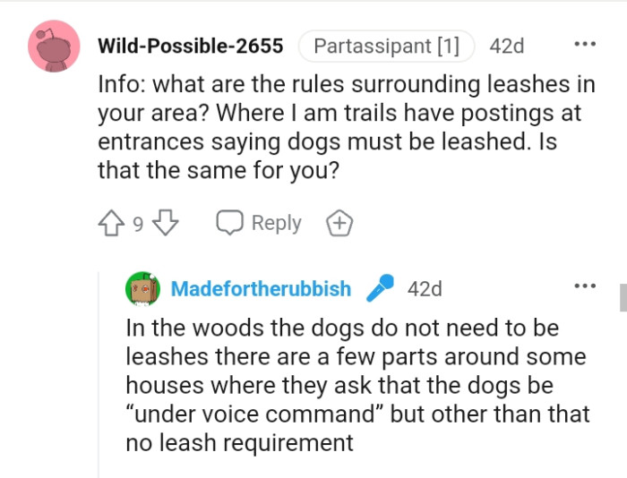 This redditor wants to know the rules surrounding leashes in the OP's area
