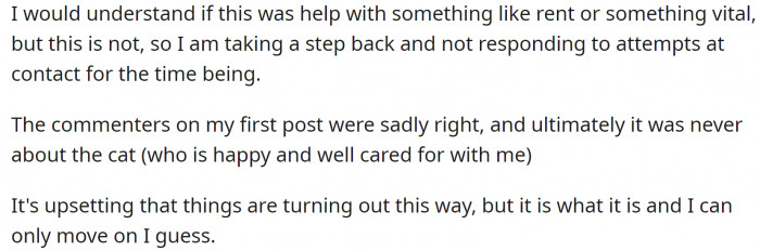 OP now understands that it was never about the cat