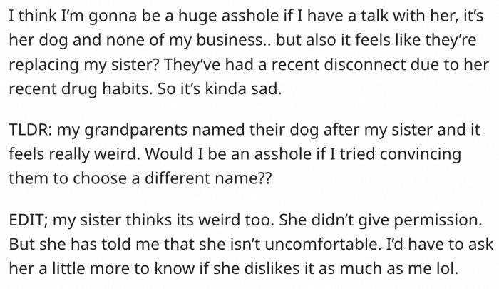 Here's what the sister thinks...