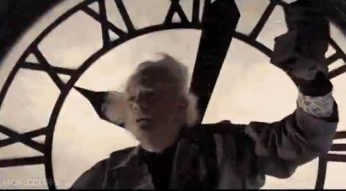 17. When Doc is dangling from the clock tower in Back to the Future:
