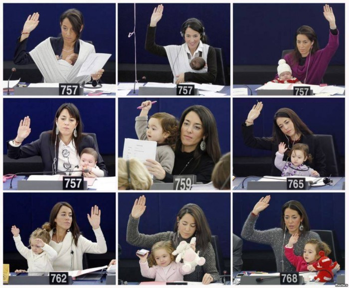 19. Licia Ronzulli, member of the European Parliament, has been taking her daughter Vittoria to the Parliament sessions when the girl was just over a month old.