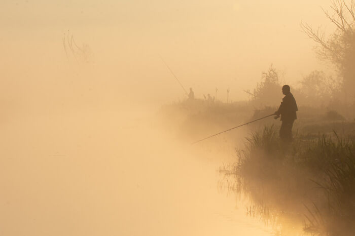 24. ITAP Of My Brother Fishing In The Fog During The Golden Hour