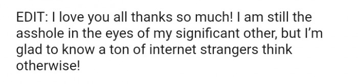 Here's an edit from the OP to the AITA subreddit community