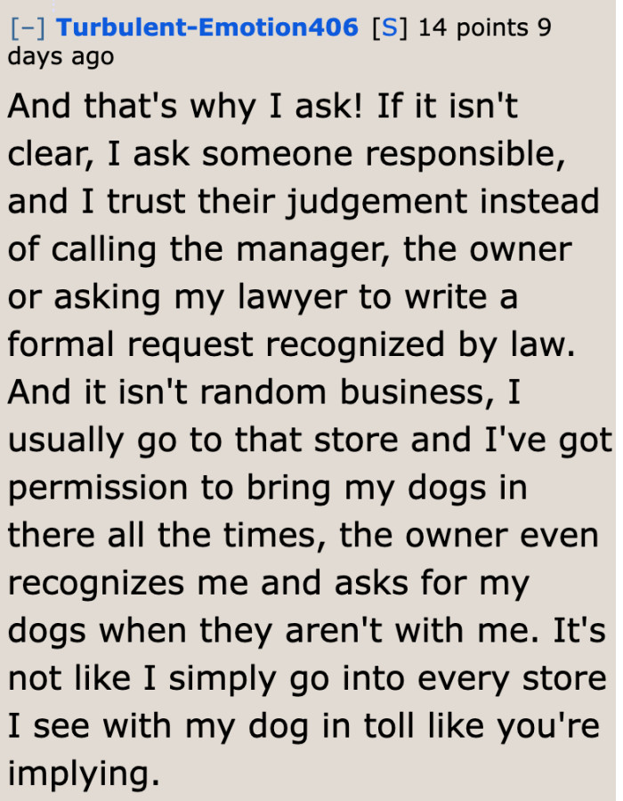 The OP makes it a point to ask an establishment before they bring their dog.