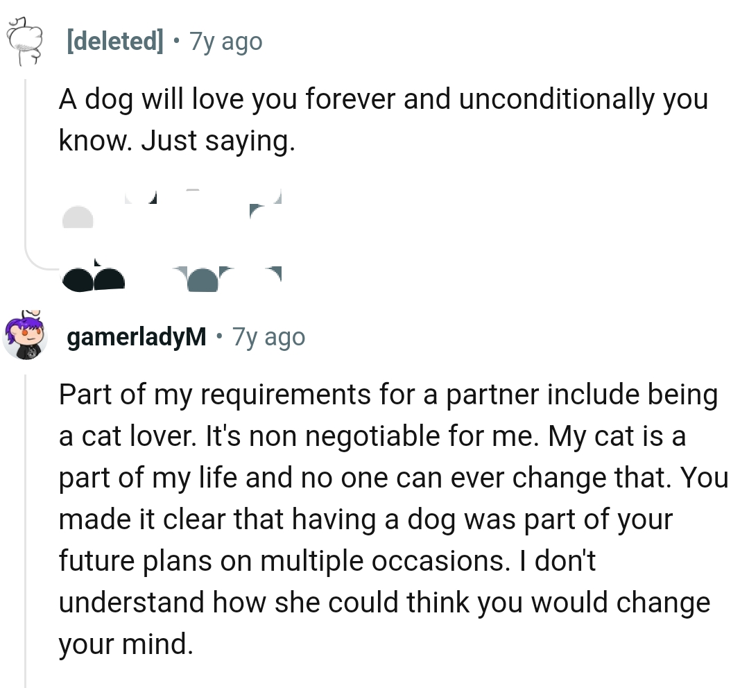 Part of this Redditor's requirements in a partner is being a cat lover