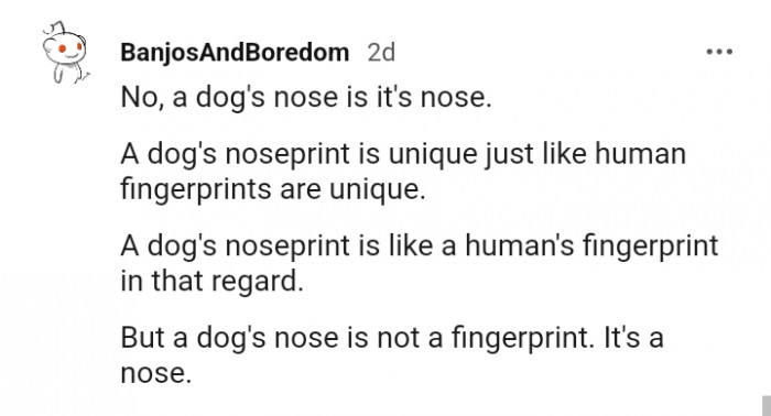 A dog's nose is not a fingerprint but a nose