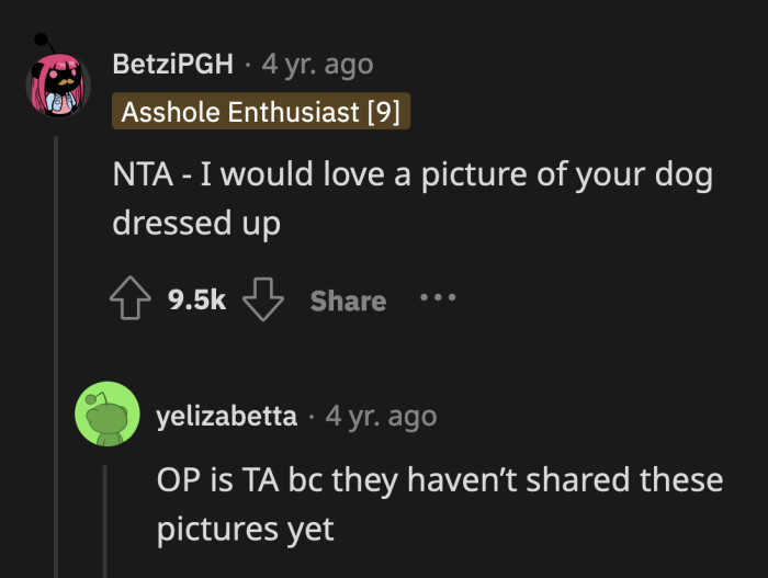 Some Redditors jokingly voted OP as the a**hole because they failed to share photos of their dog wearing a necktie.